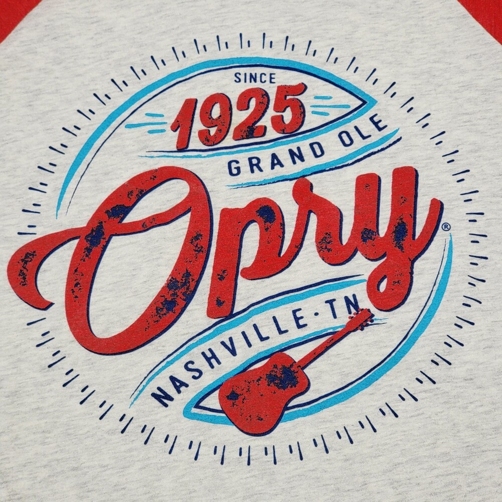 Grand Ole Opry Baseball Style Unisex Tee Red & Grey - Size Medium